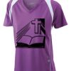  James & Nicholson Ladies' Running-T (paars/wit) Thumbnail